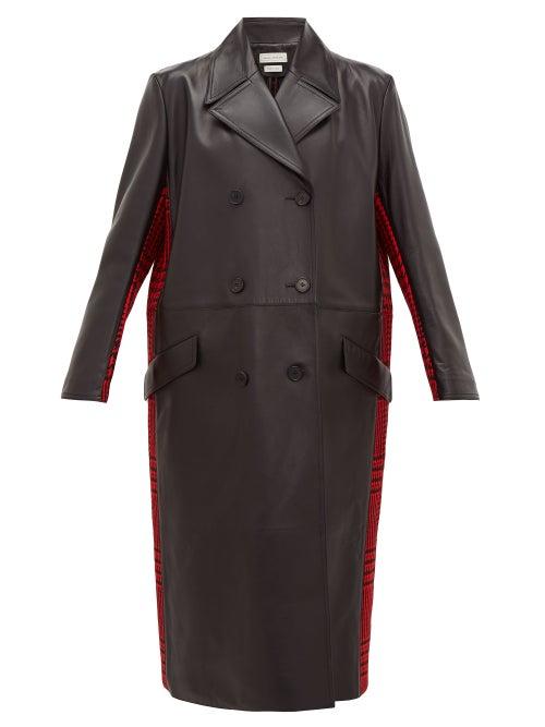 Matchesfashion.com Alexander Mcqueen - Double Breasted Checked Wool And Leather Coat - Womens - Black Red