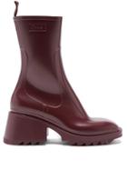 Chlo - Betty Block-heel Rubber Boots - Womens - Burgundy