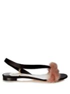 Olgana Paris La Croisette Mink-trimmed Satin Flat Sandals