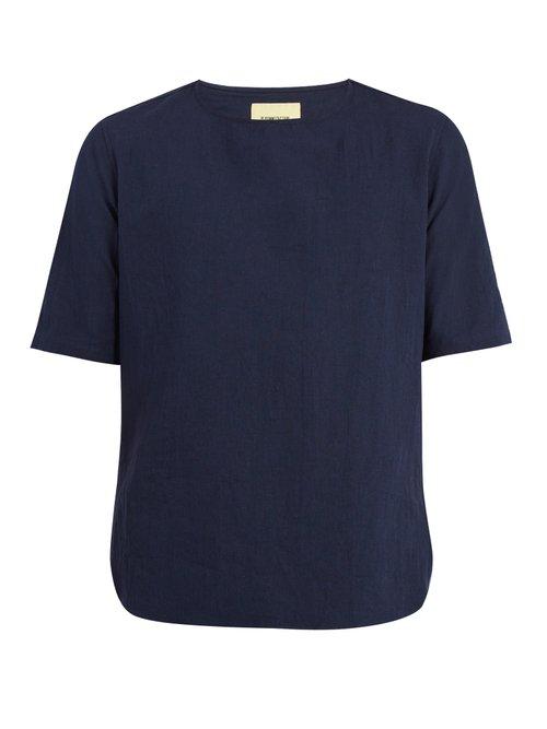 Matchesfashion.com De Bonne Facture - Crew Neck Short Sleeve Linen Blend Top - Mens - Navy