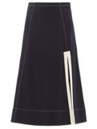 Matchesfashion.com Jil Sander - Side-slit A-line Wool Midi Skirt - Womens - Navy