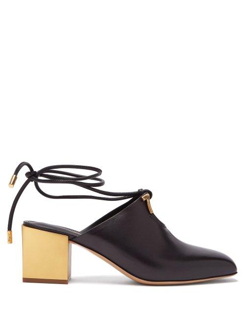 Matchesfashion.com Salvatore Ferragamo - Laino Gold Heel Leather Mules - Womens - Black