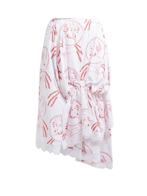 Matchesfashion.com Simone Rocha - Lady Print Asymmetric Cotton Skirt - Womens - White Multi