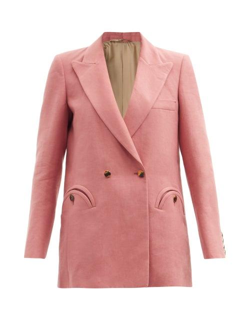 Matchesfashion.com Blaz Milano - Midday Sun Cassis Double-breasted Linen Jacket - Womens - Pink