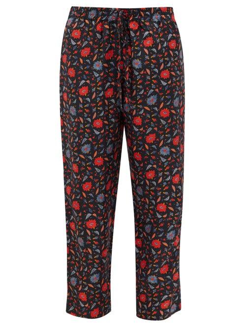 Matchesfashion.com Muzungu Sisters - Fern Floral-print Silk-faille Trousers - Womens - Black Print