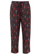 Matchesfashion.com Muzungu Sisters - Fern Floral-print Silk-faille Trousers - Womens - Black Print