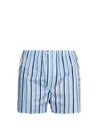 Matchesfashion.com Derek Rose - Stowe Striped Cotton Satin Boxer Shorts - Mens - Blue