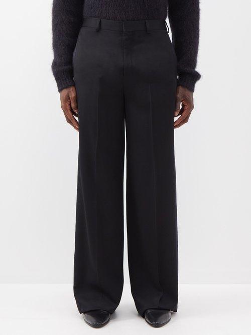 Saint Laurent - Satin-trim Wool-twill Tailored Trousers - Mens - Black