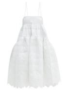 Cecilie Bahnsen - Bennette Floral-quilted Cotton Midi Dress - Womens - White