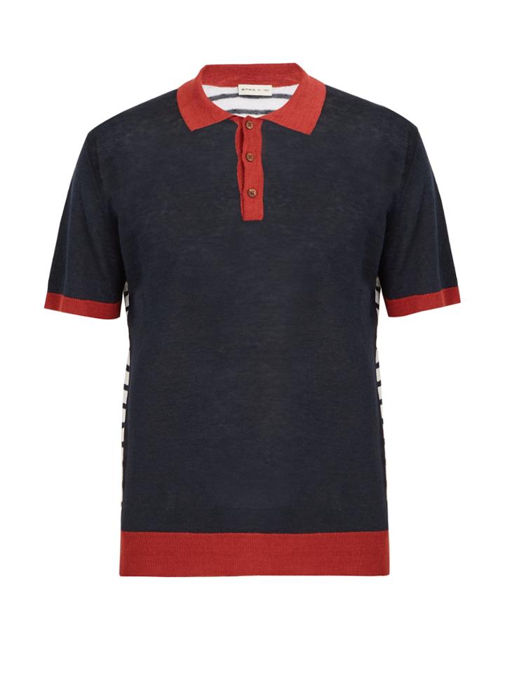 Etro Tri-colour Linen Polo Shirt