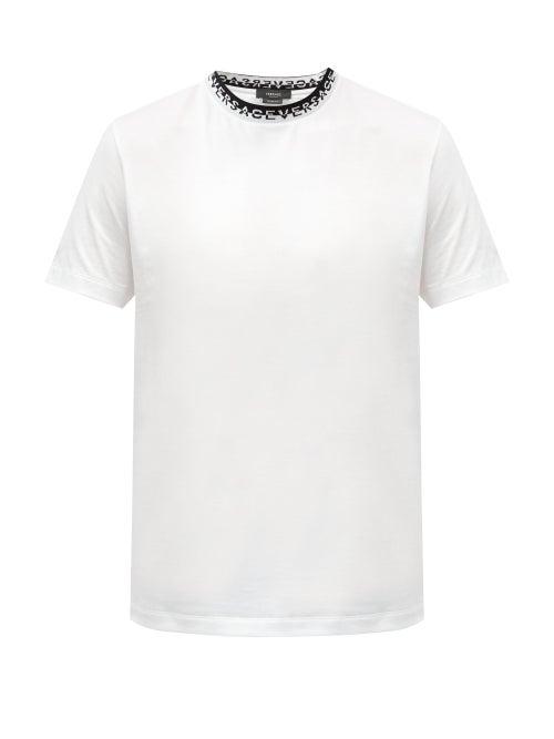 Matchesfashion.com Versace - Logo-jacquard Crew-neck Cotton T-shirt - Mens - White