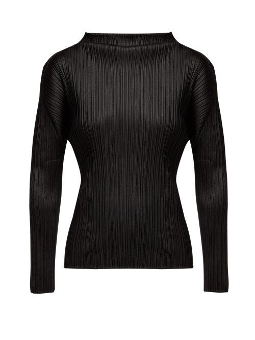 Matchesfashion.com Pleats Please Issey Miyake - High Neck Long Sleeve Pleated Top - Womens - Black