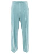 Auralee - Pintucked Cotton-velour Trousers - Mens - Light Blue