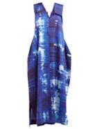Matchesfashion.com Issey Miyake - Brush Stroke Print Cotton Blend Dress - Womens - Blue Print