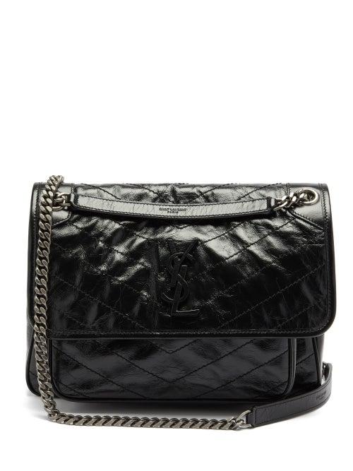 Matchesfashion.com Saint Laurent - Niki Ysl-plaque Medium Crinkled-leather Bag - Womens - Black