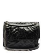 Matchesfashion.com Saint Laurent - Niki Ysl-plaque Medium Crinkled-leather Bag - Womens - Black