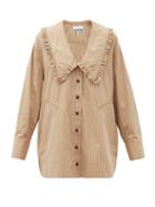 Matchesfashion.com Ganni - Peter Pan-collar Striped Cotton Blouse - Womens - Beige