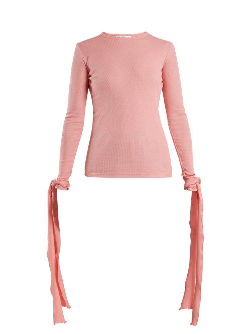 Matchesfashion.com Jw Anderson - Cuff Tie Ribbed Jersey Cotton Top - Womens - Pink