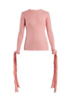 Matchesfashion.com Jw Anderson - Cuff Tie Ribbed Jersey Cotton Top - Womens - Pink