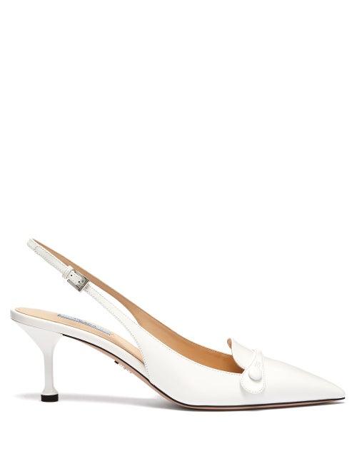 Matchesfashion.com Prada - Buttoned Slingback Leather Pumps - Womens - White