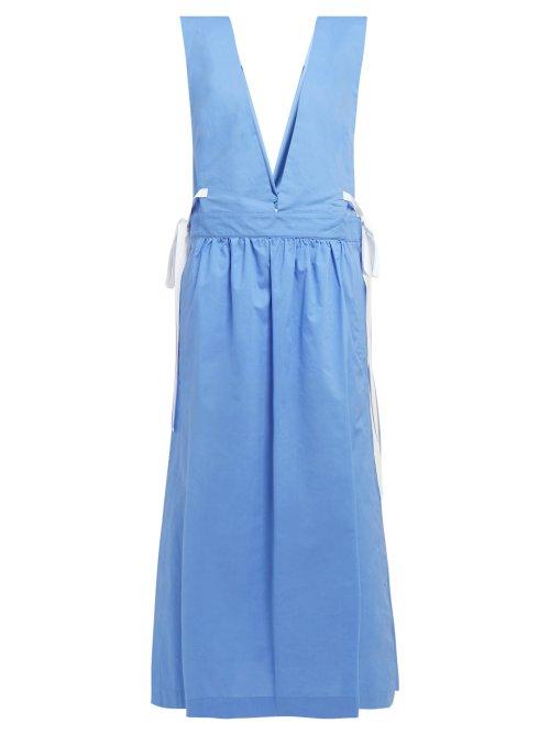 Matchesfashion.com Mm6 Maison Margiela - V Neck Tie Detail Cotton Dress - Womens - Blue