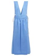 Matchesfashion.com Mm6 Maison Margiela - V Neck Tie Detail Cotton Dress - Womens - Blue