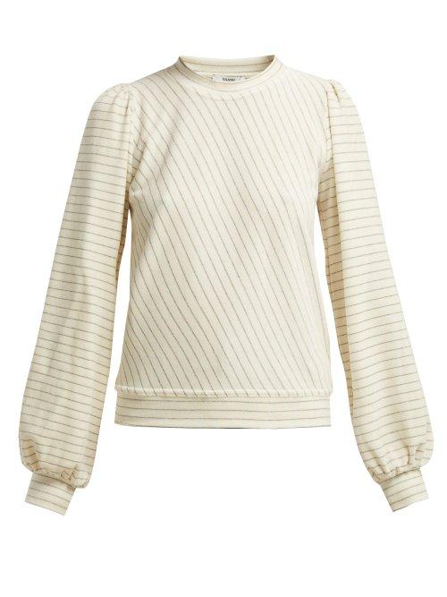 Matchesfashion.com Ganni - Hawley Striped Cotton Blend Velour Top - Womens - Ivory