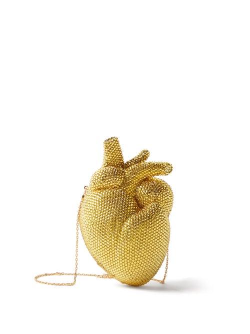 Gucci - Broadway Heart Crystal-embellished Clutch - Womens - Gold