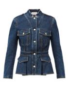 Matchesfashion.com Alexander Mcqueen - Peplum-hem Tailored Denim Jacket - Womens - Blue