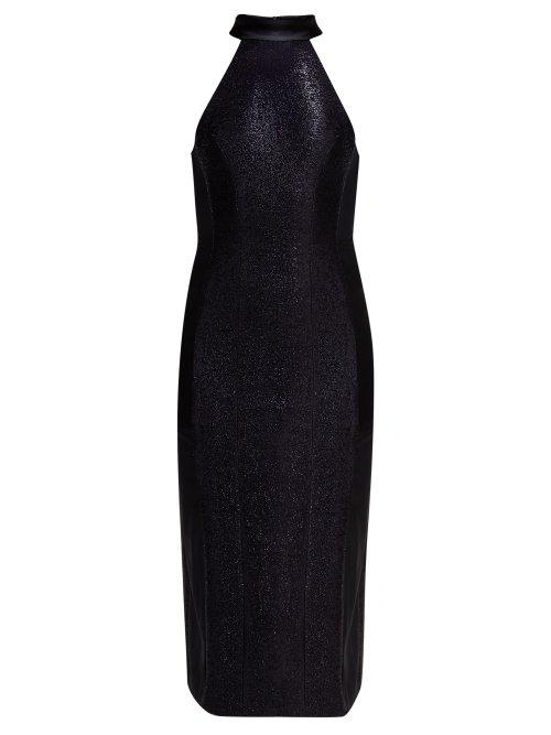 Matchesfashion.com Galvan - Dusk Mesh Panel Lam Dress - Womens - Navy