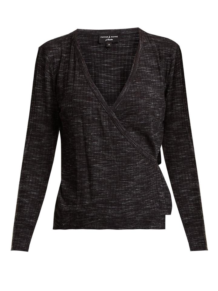Pepper & Mayne V-neck Ribbed-knit Wrap Top