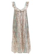 D'ascoli - Faye Flounced Floral-print Cotton-khadi Dress - Womens - Apricot