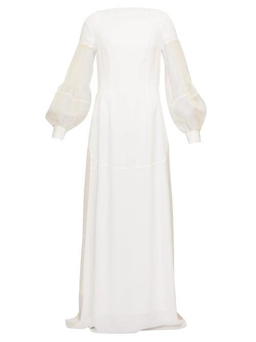 Matchesfashion.com Loewe - Embroidered Pleated-sleeve Open-back Crepe Dress - Womens - White