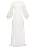 Matchesfashion.com Loewe - Embroidered Pleated-sleeve Open-back Crepe Dress - Womens - White