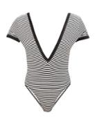 Matchesfashion.com Leslie Amon - Amanda V-neck Striped Swimsuit - Womens - Black Stripe