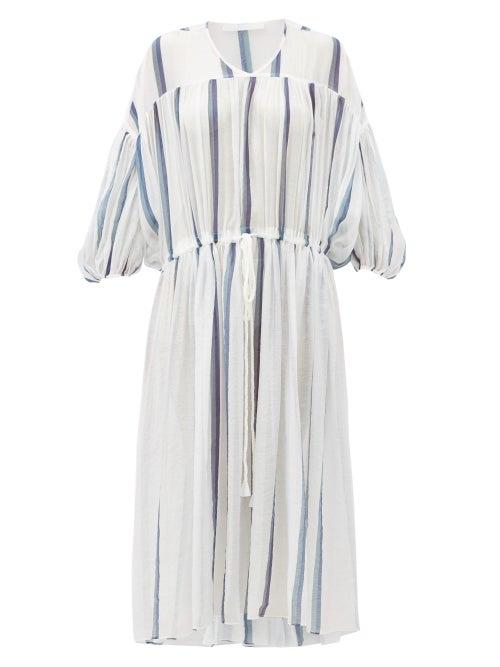 Matchesfashion.com Love Binetti - Monaco Balloon-sleeve Striped Cotton Dress - Womens - White Stripe