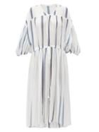 Matchesfashion.com Love Binetti - Monaco Balloon-sleeve Striped Cotton Dress - Womens - White Stripe