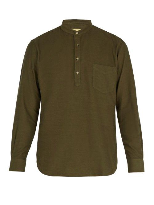 Matchesfashion.com De Bonne Facture - Grandad Collar Cotton Flannel Shirt - Mens - Green