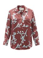 Ladies Lingerie Asceno - Paris Floral-print Silk Pyjama Shirt - Womens - Red Multi