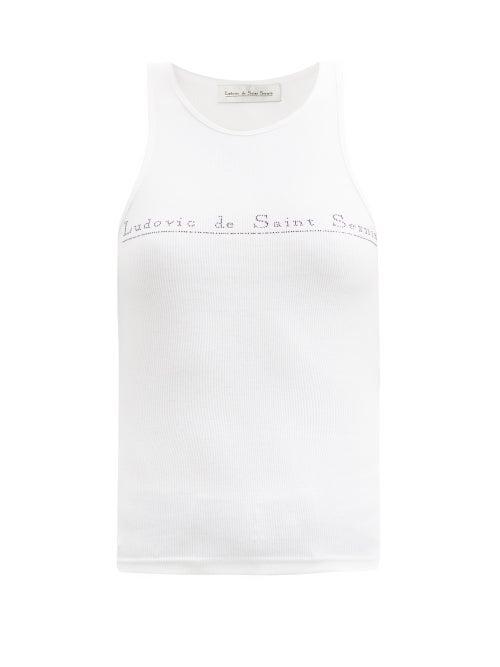 Matchesfashion.com Ludovic De Saint Sernin - Swarovski Crystal-logo Cotton-jersey Tank Top - Womens - White