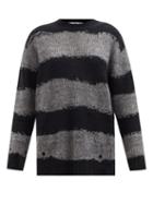 Acne Studios - Kalia Striped Distressed-knit Sweater - Womens - Black Grey