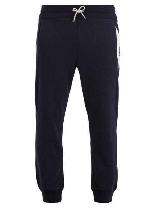Matchesfashion.com Moncler - Chevron Detail Cotton Jersey Track Pants - Mens - Navy