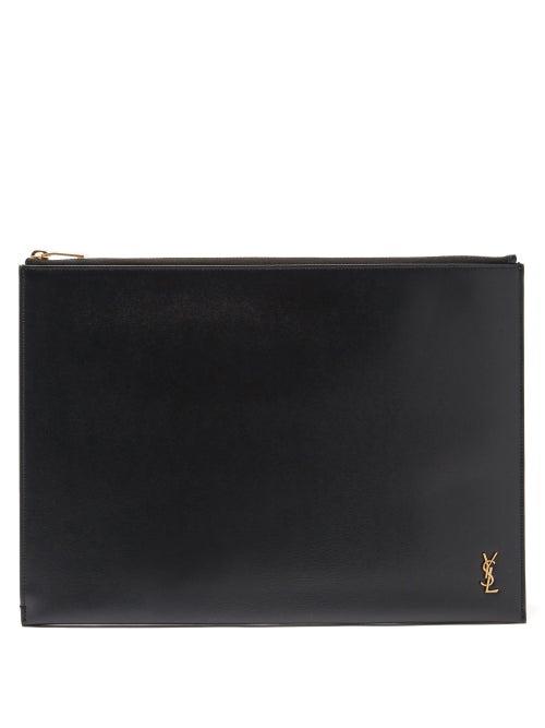 Matchesfashion.com Saint Laurent - Ysl-plaque Large Palmelatto-leather Tablet Pouch - Mens - Black