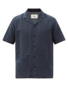 Matchesfashion.com Folk - Cuban-collar Linen-blend Shirt - Mens - Navy