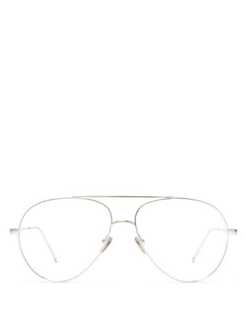 Matchesfashion.com Linda Farrow - Aviator Frame Metal Glasses - Womens - White Gold