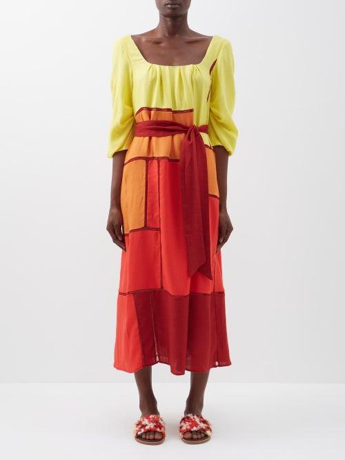 Gabriela Hearst - Daphine Patchwork Cashmere-blend Dress - Womens - Orange Multi