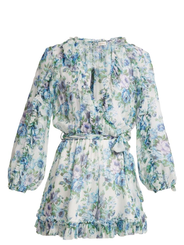 Zimmermann Breeze Ruffled Floral-print Silk Playsuit