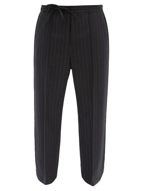Matchesfashion.com Maison Margiela - Drawstring-waist Pinstriped Wool-flannel Trousers - Mens - Black