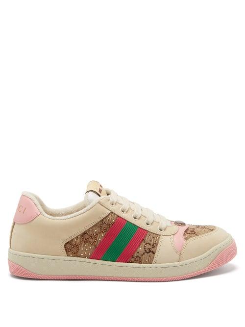 Gucci - Screener Gg-logo Leather Trainers - Womens - Pink