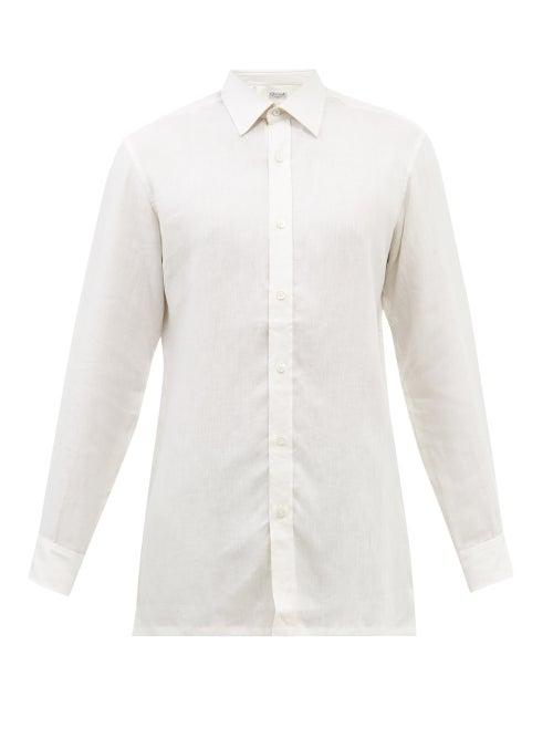 Charvet - Semi-spread Collar Linen Shirt - Mens - Cream